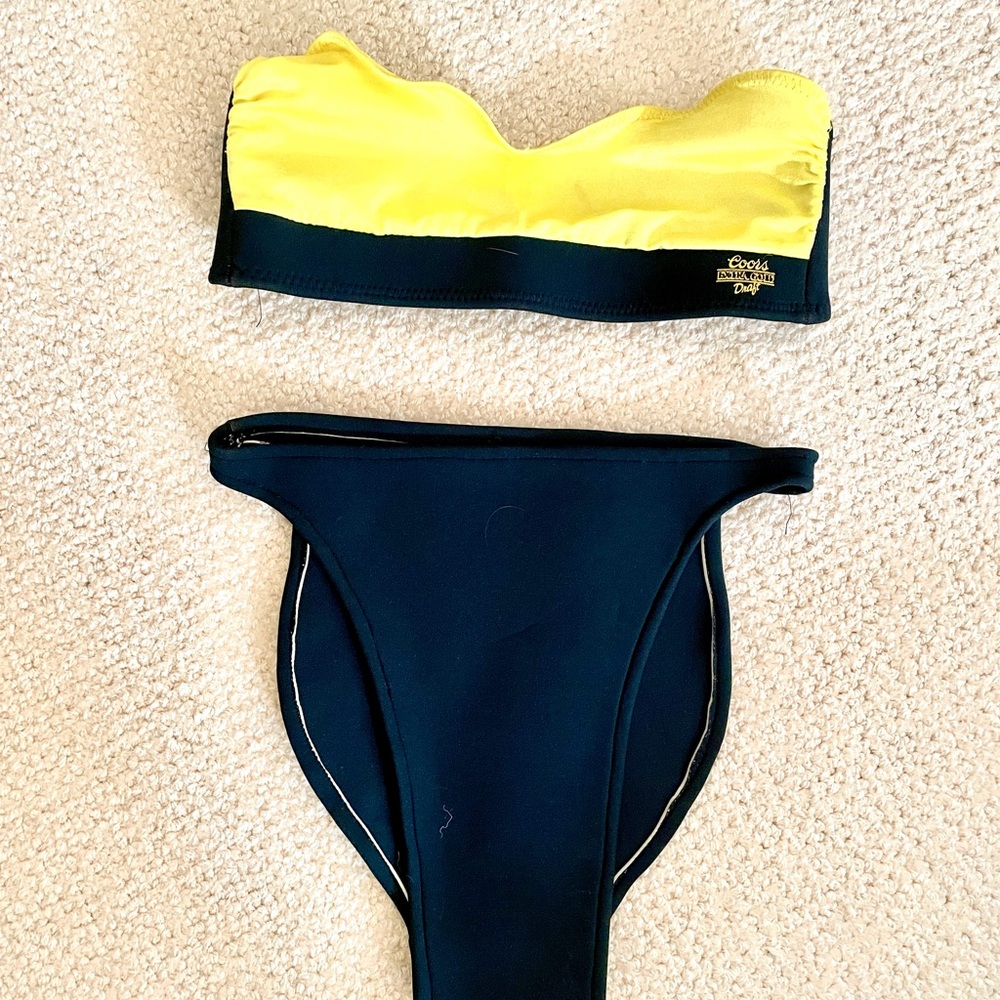 EXTREMELY RARE Vintage Coors Extra Gold Draft neoprene Bikini Yellow and Black